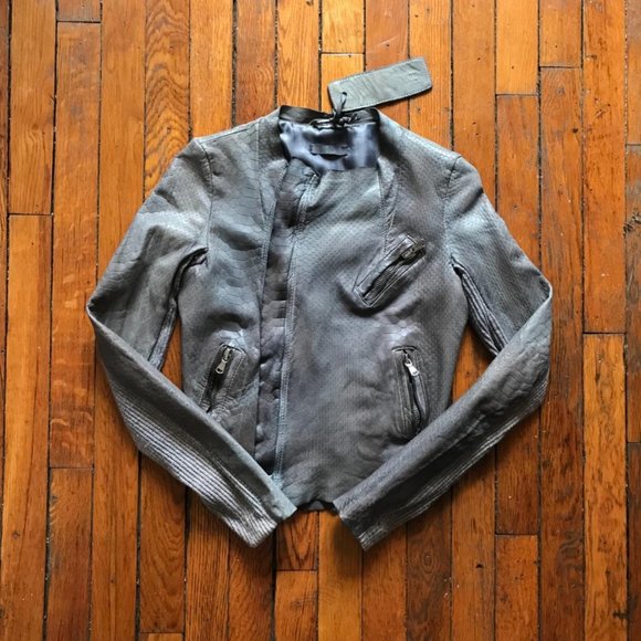 BLUR Women Grey Blue Real Leather Snakeskin Carved Pattern Biker
Jacket-XSmall - Picture 1 of 4